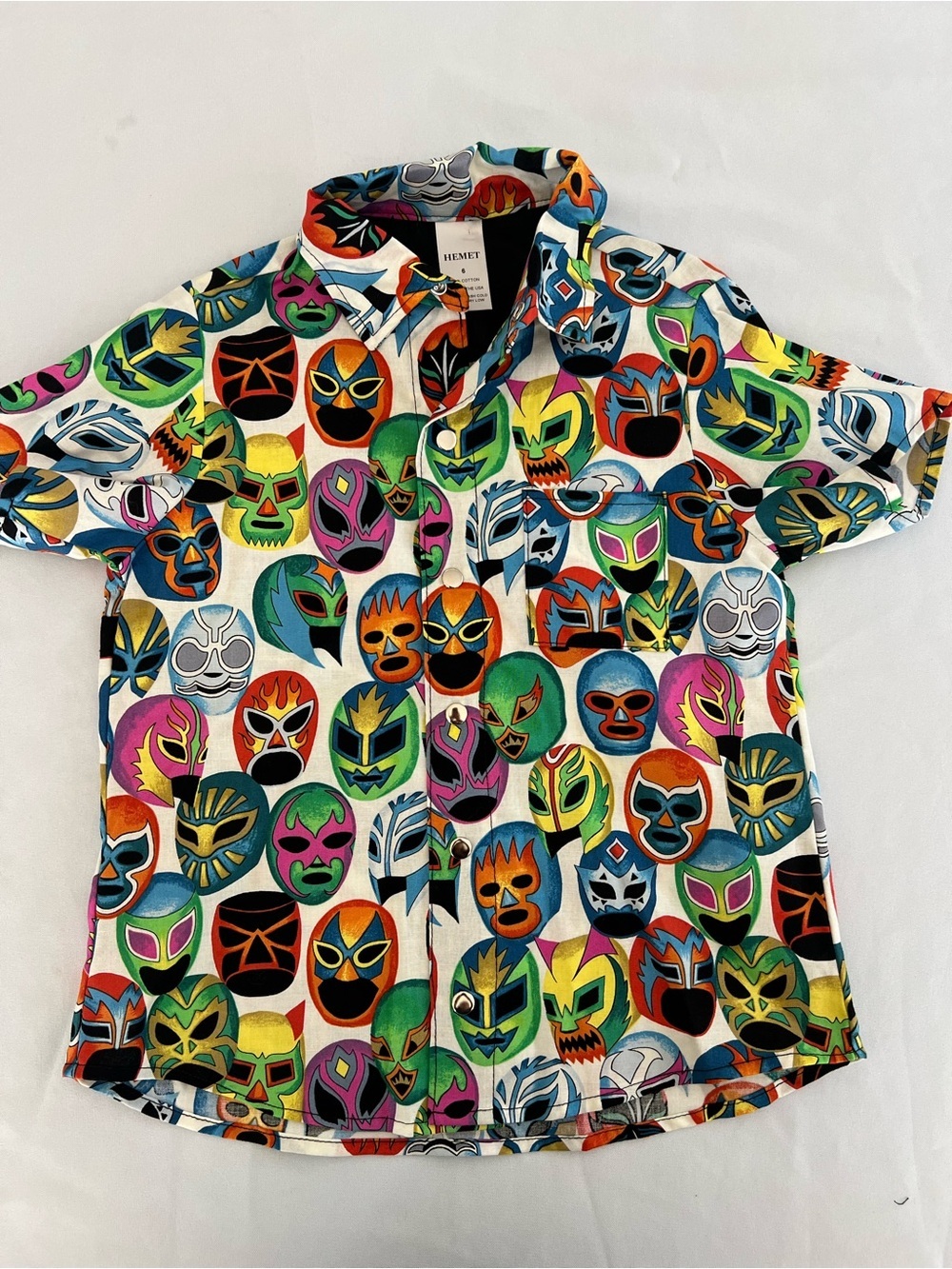 HEMET Kids Multicolor Luchador Mask Short Sleeve Button-Up Shirt